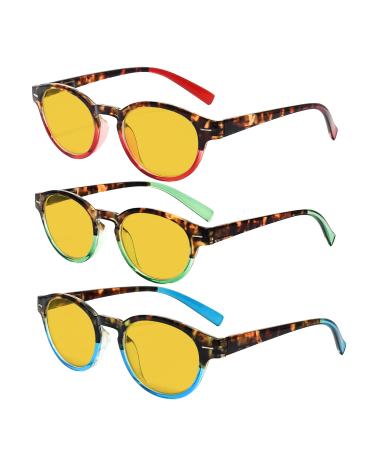 Eyekepper 3 Pack Round Computer Reading Glasses Oval Stylish Blue Light Blocking Readers for Women with Amber Tinted +0.50 Blue Light Blocking-b90-3 Pairs 0.5 x