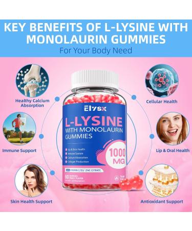 L-Lysine Gummies 1000mg Sugar-Free Chewable Lysine with Monolaurin Supplement for Adults & Kids Lips & Oral Health Immune & Overall Health Natural Peach Flavor 60 Count 1 Count (Pack of 60) - Buy Online on GoSupps.com