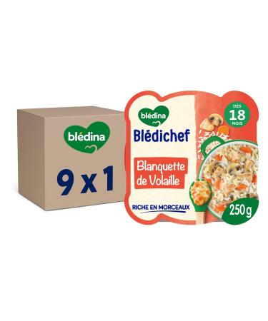 Bl dina - Bl dichef - Repas B b 18 Mois - 9 Plats Blanquette de Volaille - Petits Morceaux - 100% Ingr dients d'Origine Naturelle - D s 18 Mois - 9 Assiettes 250g (L'emballage peut varier)