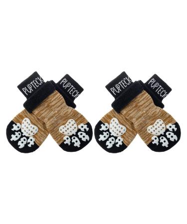 Pupeck 2 pairs double -sided anti -slip dog socks with adjustable straps for indoor use - dog shoes Pfot protection summer pet paws protection traction control socks on hardwood base large (2 pair) khaki