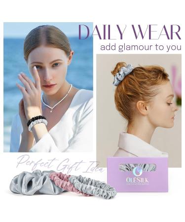 Osilk 3 Set 100% Silk Hair Ties - Light Gray Scrunchy Hair Jewelry & Elastic Hair Bands for All Hair Types - Buy Online on GoSupps.com