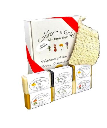 California Gold Artisan Soaps Gift Box Set for Men - 6 Bars (24oz) with Soap Saver Bag - Premium Quality Bar Soap for Gifting - Buy Online on GoSupps.com