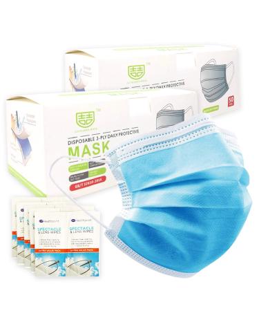 Surgical Face Masks - X200 BOXED GENERISE 3Ply Non-Medical Face Masks UK Stock Blue EN149:2001 - Breathable Disposable Face Masks to Cover Mouth & Nose Inc x5 Alcohol Cleaning Wipes