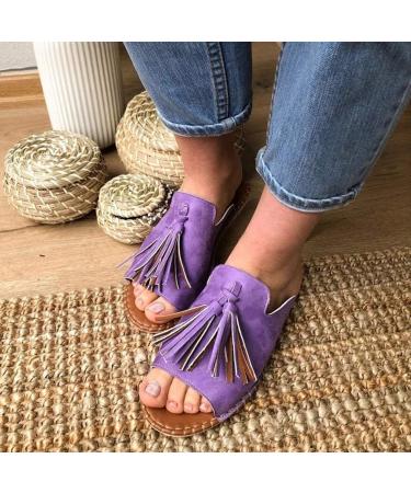 Flat plateau sandals for women fashionable tassel leather sandals comfortable women's shoes with open toes summer fashion sexy gladiator beach sandals non-slip outdoor sandals Oranje 43 (apric
