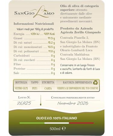  SanGioL'amo SanGioL'amo Extra Virgin Olive Oil (6 x 500 ml) - 100% Made in Italy - Cold Pressed - Buy Online on GoSupps.com