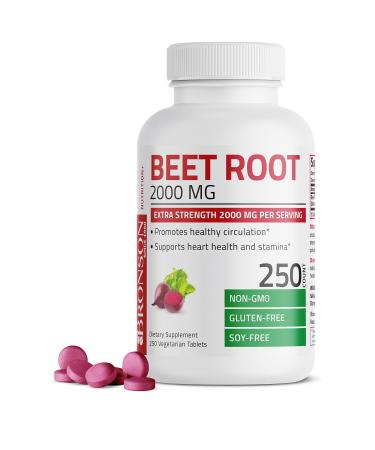 Bronson Beet Root 2000mg Extra Strength 2000mg Per Serving, Promotes Healthy Circulation Supports Heart Health & Stamina, Non-GMO, 250 Vegetarian Tablets - Buy Online on GoSupps.com