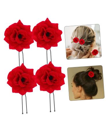 Beaupretty Retro Hair Needles - 4PCS Rose Flower Headwear | Beautiful Red Hairpins for Women - Bridal Hair Accessories - Buy Online on GoSupps.com