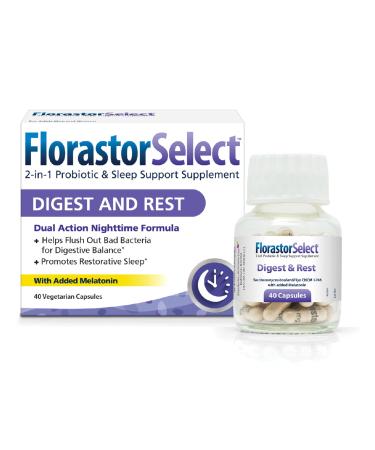 Florastor Probiotic Digest and Rest, Saccharomyces Boulardii Probiotics with Melatonin (4mg), Natural Sleep Aid + Digestive Support, 40 Capsules