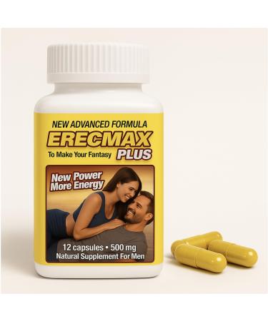 ErecMax Plus Men s Dietary Supplement | 12 Capsules 390 mg | One Bottle Presentation | All-Natural Formula | Male Use Dietary Product | Natural Capsule Format for Daily Use
