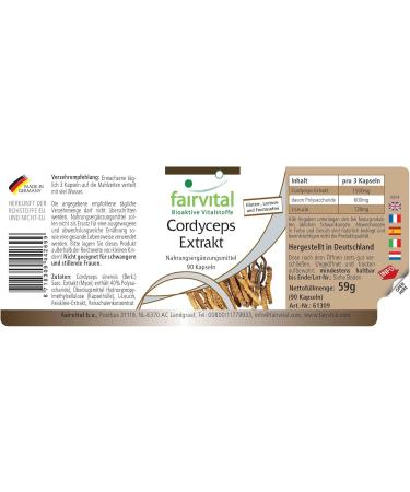 Fairvital | Cordyceps Extract 500mg Highly Dosed - 90 Capsules - Cordyceps Sinensis - Standardized to 40% Polysaccharides - Buy Online on GoSupps.com