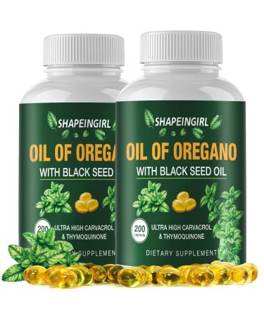 Oil of Oregano with Black Seed Oil - Organic Oregano Oil Supplement, 400 Softgels High Potency Carvacrol & Thymoquinone, Non-GMO, Immune Support, Digestive Respiratory Health 200 Count (Pack of 2)