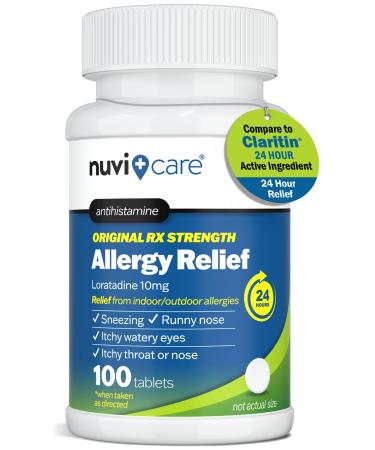 24-Hour Nondrowsy Allergy Relief Tablets Loratadine 10mg Generic Daily Allergy Medicine Non Drowsy Antihistamine for Adults and Kids Age 6 & Older (100 Count) 100 Count (Pack of 1)