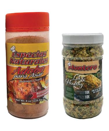 Montero Sofrito Mix 3.5oz and Montero Rotisserie Seasoning 8oz with Oregano and Thyme (Set of 2) SOFRITO MIX + ADOBO PARA ASAR