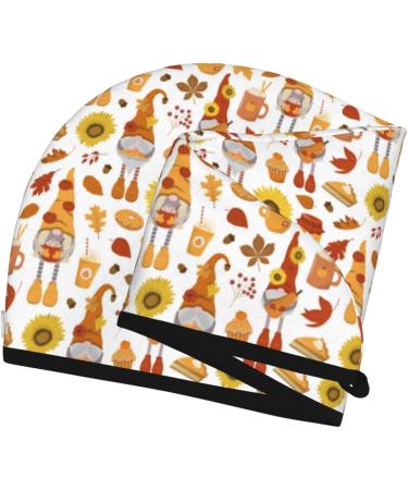 Hair Towel Wrap - Quick Drying Towel Turban with Button | Gnomes Autumn Harvest Design - Buy Online on GoSupps.com