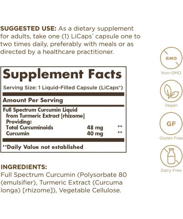 Solgar Full Spectrum Curcumin 30 LiCaps - Superior Absorption for Brain, Joint & Immune Health - Vegan, Gluten Free, Non-GMO - 30 Servings - Buy Online on GoSupps.com