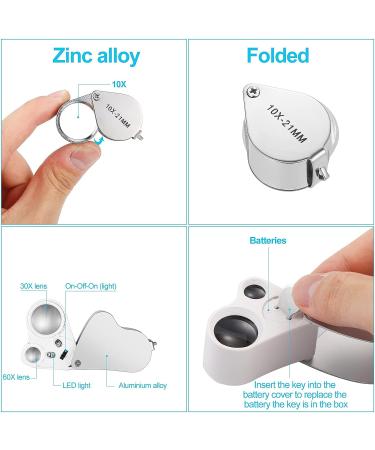 3 Pieces Jewelers' Loupe  30X 60X 90X Illuminated Jewelers Eye Loupe Magnifier  Portable Loupe Magnifier with UV Black Light  with 10x Loupe Magnifier for Jewelry Coins Gems Stamps Watches Rocks - Buy Online on GoSupps.com