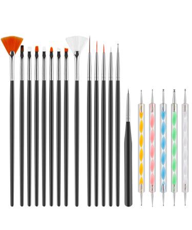 Nail art brush acrylic nail art brush diy nail art drawing tool for salon home use 15 pieces black brush 5 pieces puncture pen