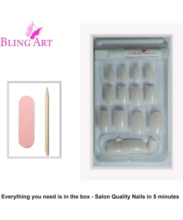 Bling Art Oval False Nails Gel Glossy Glitter French Manicure Fake Medium Tips with Glue (Pearl White Gel) - Buy Online on GoSupps.com