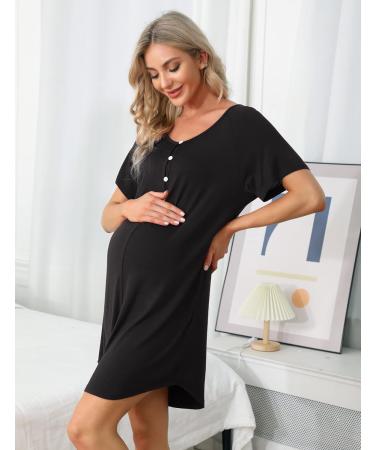 Sykooria Maternity Nightdress Short Sleeve Nursing Nightgown - Black XL - Buy Online on GoSupps.com