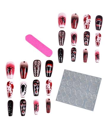 Hiborth Diy Nail Designs Spooky Halloween Style 3d Eyeball Spider Fangs Fake Nails Easy Removal Great Stickiness Perfect for Party Cosplay Art Accessory Spider
