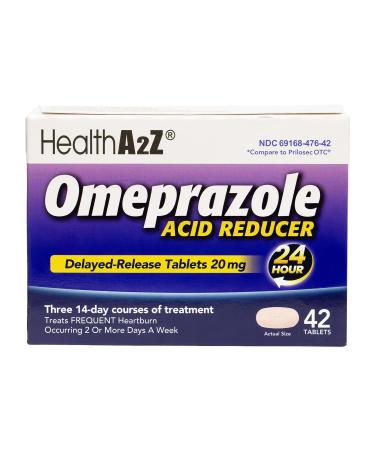 HealthA2Z Acid Reducer | Omeprazole 20mg | Delayed - Release Tablets | 24 Hours | Treats Frequent Heartburn | Occuring 2 or More Days A Week (42 Counts)
