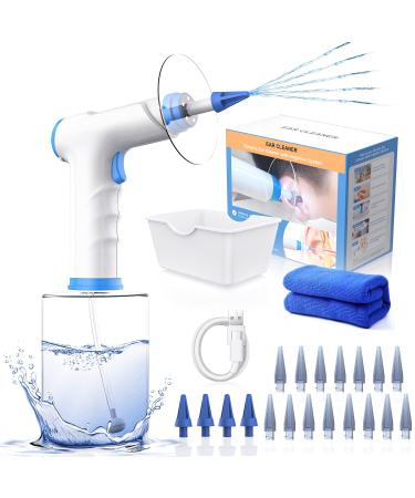 Ear Wax Removal Kit - Ear Cleaner  Electric Ear Cleaning Kit with 5 Led Lights  Ear Irrigation Flushing System with 4 Pressure Modes  Ear Cleaner for Adults Kid  Ear Wax Removal Tool with 20 Earplugs Blue