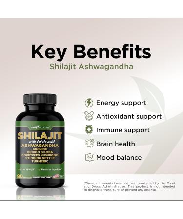 Gade Nutrition Pure Himalayan Organic - Shilajit Capsules - Premium Shilajit for Men and Women - with Ashwagandha Ginseng Cordyceps Mushroom Ginkgo Biloba Turmeric and Stinging Nettle - Made in USA - Buy Online on GoSupps.com