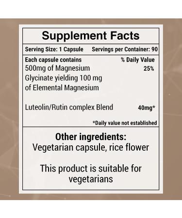 Lutimax Magnesium Glycinate 500mg with Luteolin & Rutin - 100mg Elemental Magnesium for Stress Relief & Sleep - Vegan & Non-GMO - 90 Capsules - Buy Online on GoSupps.com