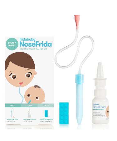 Frida Baby Nasal Aspirator NoseFrida the Snotsucker with 10 Extra Hygiene Filters and All-Natural Saline Nasal Spray Saline Kit single
