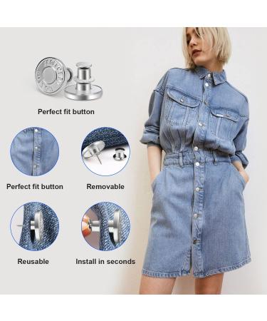 Adjustable Reusable Jean Buttons Set | Metal Pants Button Replacement - 12 Sets | No Sew, No Tools Required | Instantly Tighten Loose Jeans - Buy Online on GoSupps.com