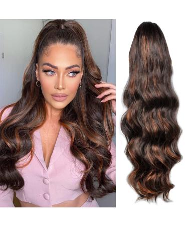 Yeeshedo black ponytail hair part clip extensions with cord strain long wavy black with brown highlights hair extension natural wigs afro curly ponytail for braid dark brown blond