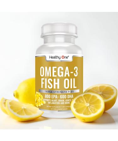 Omega 3 Fish Oil 2000mg - 1400mg EPA & DHA Fatty Acids - Cholesterol - LDL HDL - Blood Pressure - Circulation - Heart Health - Triple Distilled No Fillers or Mercury - Real Lemon Flavor - 120 Softgels 120 Count (Pack of 1)