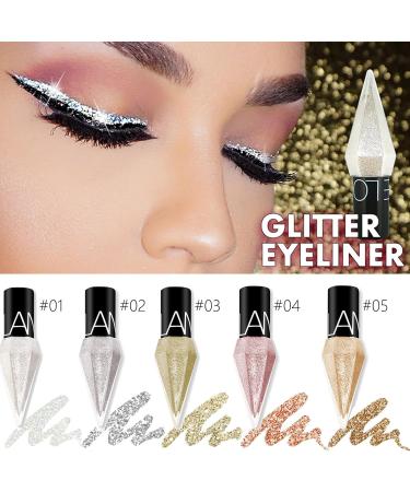 Shiny Glitter Liquid Eyeliner Kit - Waterproof Diamond-Shaped Eyeliner Set - Quick Dry Shimmer Silver Gold Beauty Makeup - 5 Colors - Buy Online on GoSupps.com
