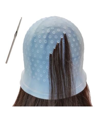 Highlights Cap with Pre Cut Holes Silicone Hair Highlighting Cap for Hair Highlights Dye Cap No Leakage Reusable Highlight Cap Streaking Cap Pre Pierced (Blue)