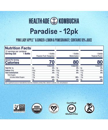 Health-Ade Kombucha Tea Organic Drink 12 Pack (16 Fl Oz Bottles) - Living Probiotics, Detox Acids, Gut Health Support - Non-GMO, Vegan, Gluten Free - Paradise Variety Pack - Buy Online on GoSupps.com