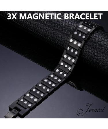 Jeracol Magnet Hard Band Men | Titanium Steel Healing Bracelet with 3500 Gauss | Adjustable Magnetic Bracelet & Gift Box - 3x Black B - Buy Online on GoSupps.com