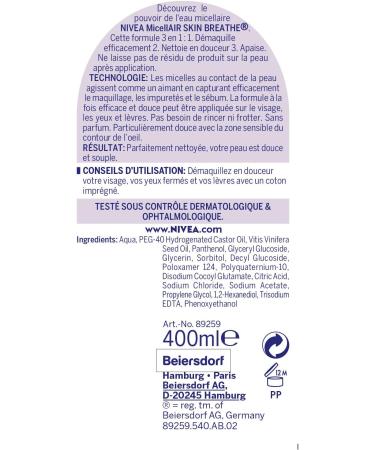 NIVEA MicellAIR SKIN BREATHE Micellar Water Sensitive Skin (1 x 400 ml) 3 in 1 make-up remover without fragrance or dye face eye & lip cleanser - Buy Online on GoSupps.com