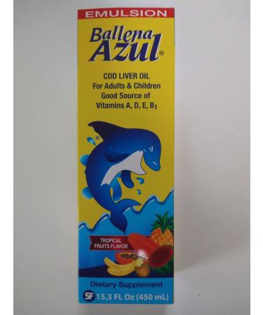 Ballena Azul Aceite de H gado de Bacalao para Adultos y Ni os COD Liver Oil for Adults and Children Good Source of Vitamins Dietary Supplement Omega 3 (Tropical Fruits 15 OZ) - Buy Online on GoSupps.com