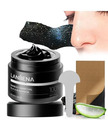 LANBENA LANBENA 60 Pcs Bamboo Charcoal Pore Strips (30g) with Blackhead Puller Black Head Puller Blackhead Remover Kit Blackhead Reshifting Kit Nose Strips for Blackhead