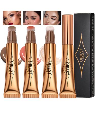 3 Pcs Liquid Contour Beauty Wand, Highlighter and Blush Rouge Stick with Cushion Applicator Attached Easy to Blend, Lightweight Blendable Super Silky Cream Contour Stick Face Illuminator Makeup Stick