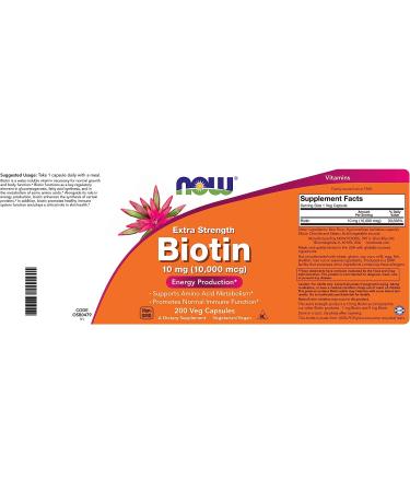 NOW Foods Biotin 10 mg Extra Strength - 200 Vegetarian Capsules - Supplement - Buy Online on GoSupps.com