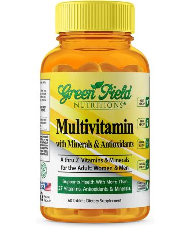 Greenfield Nutritions Halal Multivitamins for Women and Men - 60 Gelatin Free Multivitamin Tablets with 27+ Vitamin Minerals, A, B12, C, D3, Iron and Zinc - Supports Immunity Bone and Overall Health