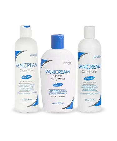Vanicream  Free and Clear Shampoo  Conditioner and Body Wash Set  For Sensitive Skin  Fragrance and Paraben Free - 12 Ounce