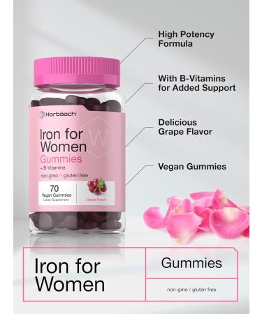 Horb ach Iron Gummies for Women | 70 Count | Grape Flavor | Supplement with B Vitamins Folate and Zinc | Vegan Non-GMO & Gluten Free - Buy Online on GoSupps.com