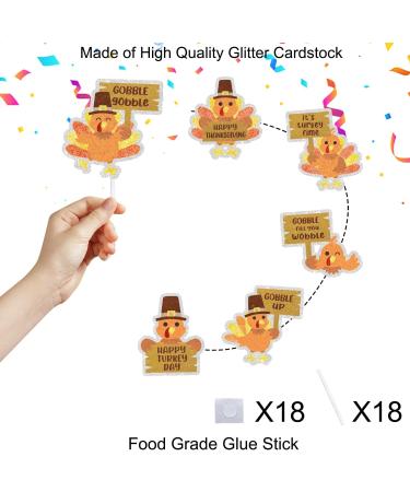 Thanksgiving Turkey Themed Cupcake Toppers 18-PC Set - This is the perfect Thanksgiving turkey party decoration. Gobble up the turkey! - SugarGera 03 - Buy Online on GoSupps.com