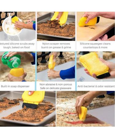 Silicone Dish Sponge Multi-Purpose Dish Brush | Scrub Brush Kitchen Cleaning Tool Sponge Scraper for Easy Cleaning & Dishwashing - Buy Online on GoSupps.com
