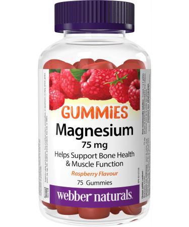 Webber Naturals Magnesium Gummy 75 mg 75 Raspberry Flavoured Gummies Supports Bone and Muscle Functions Vegan