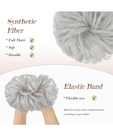 FESHFEN Synthetic Wavy Messy Bun Hair Piece in Platinum Grey - Thick Updo Hair Extension for Women, Girls, and Kids - 38g - Pack of 1 - Buy Online on GoSupps.com