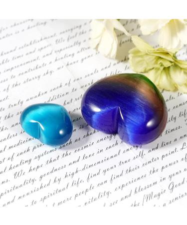 Soulnioi Healing Crystal Sky Blue Cat's Eye Crystal Heart Shape Gemstone Love Pocket Plam Stone Worry Stones Tumbled Stones for Reiki Meditation Therapy Birthday Gift - 2Pcs(3cm & 4.5cm) Sky Blue Cat Eye's_2pcs - Buy Online on GoSupps.com