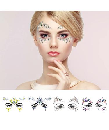 GoodSing Rhinestone Face Jewels Tattoo Mermaid  4 Set Festival Face Jewels Stick on Body Jewelry Pride Face Jewels Rave Euphoria Rave Carnival Party
